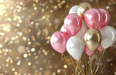 A collection of pink and white balloons arranged neatly in a vase, creating a festive and lively display.の素材