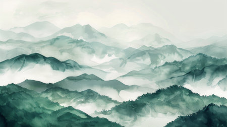 A painting showcasing towering mountains with birds soaring above them, capturing the grandeur of nature in a serene setting.の素材