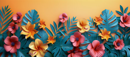 Various colorful flowers arranged neatly on a wall, adding a vibrant touch to the space.の素材