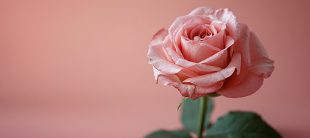 A single pink rose situated on a matching pink background, creating a harmonious and visually appealing composition.の素材