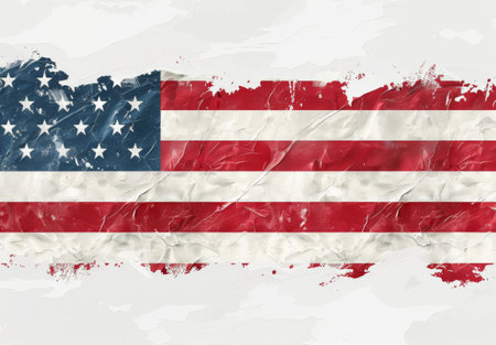 An American flag flutters in the wind, symbolizing patriotism and national pride.の素材