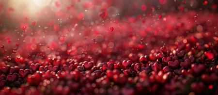 A collection of red hearts arranged neatly on top of a wooden table.の素材
