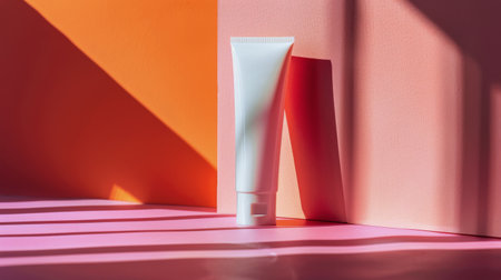 A white vase placed on top of a pink-colored floor.の素材