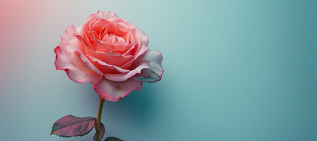 A single pink rose situated on a matching pink background, creating a harmonious and visually appealing composition.の素材
