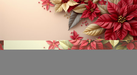 Bright red poinsettia flowers contrast beautifully against a soft pink background.の素材