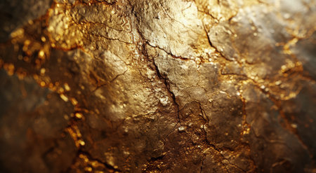 Detailed close up view of a shiny gold surface with intricate textures and reflections.の素材