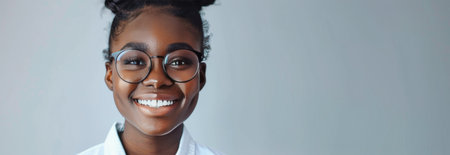 A young African American woman is shown holding a tablet computer.の素材