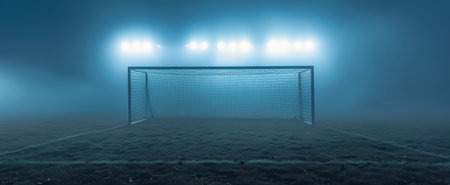 A hockey goal is seen partially submerged in water, creating a unique and unexpected scene.の素材