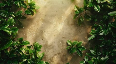 A man is walking through a dense jungle, surrounded by lush green plants.の素材