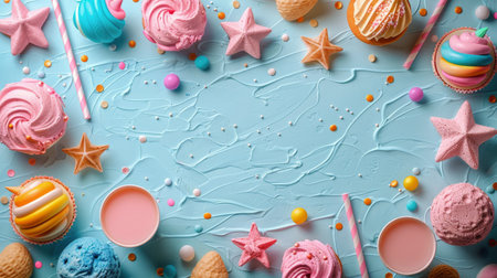 A space themed background featuring astronauts in spacesuits, stars, various planets, and futuristic spaceships exploring the galaxy.の素材