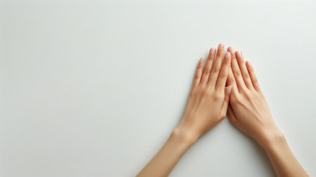 Two hands are placed on top of a scale, measuring weight accurately.の素材