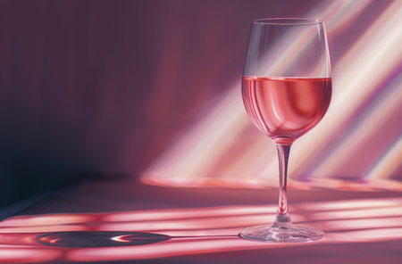 A glass of wine is elegantly placed on top of a wooden table, creating a simple yet sophisticated scene.の素材