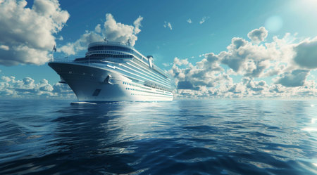 A massive cruise ship cruising through the vast ocean waters on a clear day.の素材