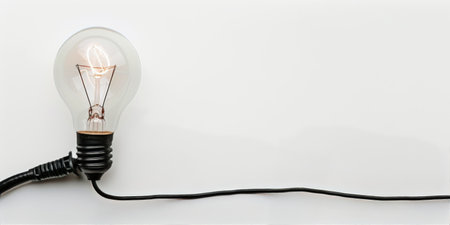 A light bulb connected to a wall socket, providing illumination in a room.の素材