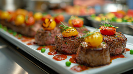 A detailed view of a plate of food featuring a delicious fish dish.の素材