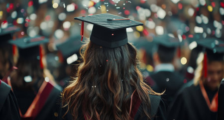 A group of graduates wearing black graduation caps and gowns, celebrating their academic achievement.の素材