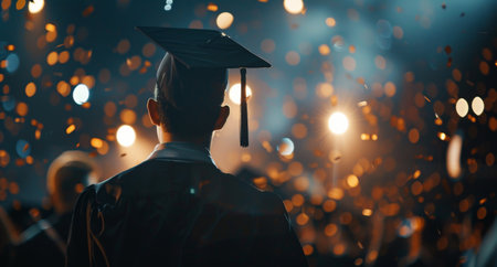 A man stands proudly in a graduation cap and gown, symbolizing academic achievement and celebration.の素材