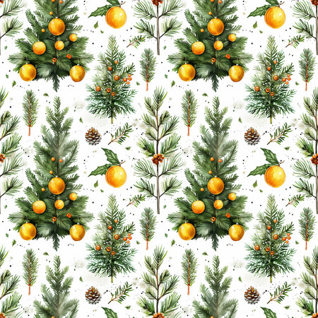 A watercolor painting depicting a Christmas tree adorned with oranges and pine cones, capturing the festive spirit of the holiday season.の素材