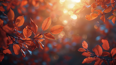 Sunlight filters through the green leaves of a tree, creating a dappled effect on the ground below.の素材