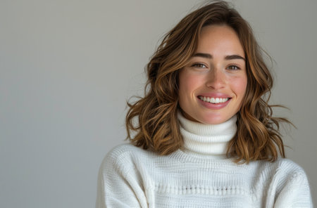 A happy woman wearing a blue dress celebrates with confetti falling around her.の素材