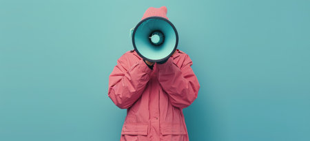 A young woman with brown hair smiles and looks directly at the camera. She is wearing a white turtleneck sweater.の素材
