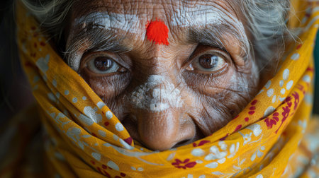 A senior woman wearing glasses and a cozy blanket looks out a window with a thoughtful expression.の素材