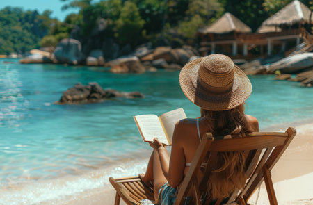A young woman with long blonde hair is pointing her finger upwards. She is looking at the camera with a surprised expression. She is wearing a white t-shirt and is standing in front of a blue background.の素材