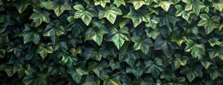 A close up image of a wall covered in lush, green ivy leaves.の素材