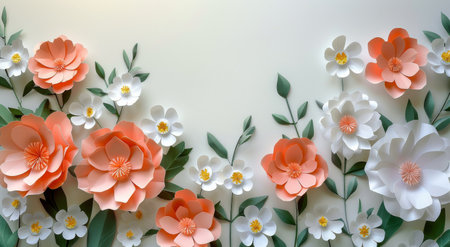 An arrangement of paper flowers in pink and white shades, creating a delicate and elegant design.の素材