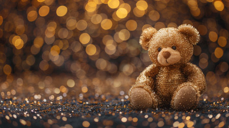 A brown bear sitting calmly on top of a soft carpet.の素材