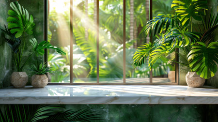 A simple bathroom with green walls and a sink in the foreground.の素材