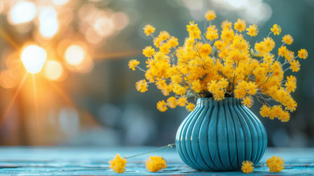 A vase filled with orange flowers sitting on top of a wooden table.の素材