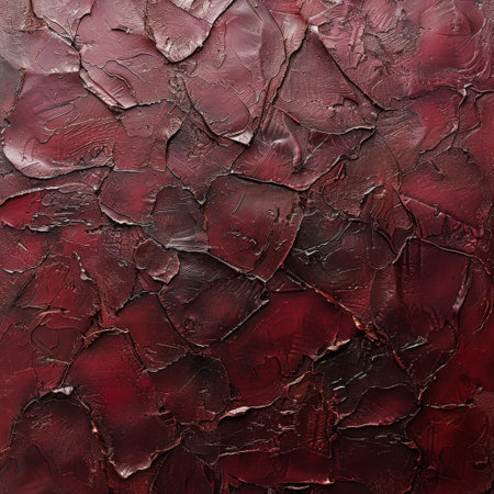 A close-up shot of a deep red textured wall with a soft light shining from the top.の素材
