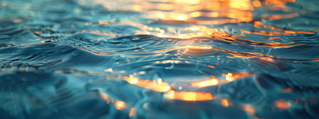 A close-up shot of a water surface, showing ripples and reflections of sunlight.の素材