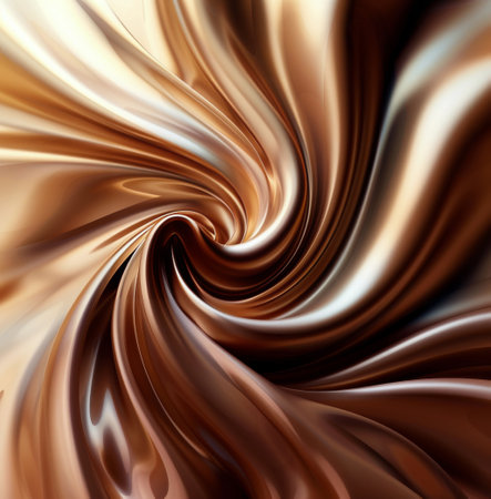 A close-up shot of melted dark chocolate swirling in a mesmerizing pattern.の素材