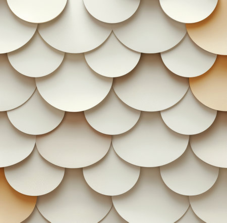An abstract pattern of overlapping semicircles in white and beige, creating a visually appealing and textured surface.の素材