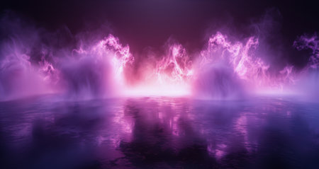 Purple smoke swirls and dances above a dark, reflective surface.の素材