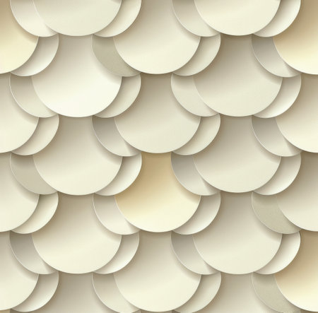 An abstract pattern of overlapping semicircles in white and beige, creating a visually appealing and textured surface.の素材