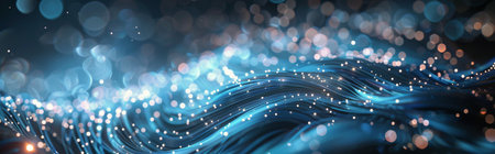 Abstract blue and orange bokeh lights on a dark background create a swirling, dreamy, and ethereal effect. The lights are out of focus and create a sense of depth and movement.の素材