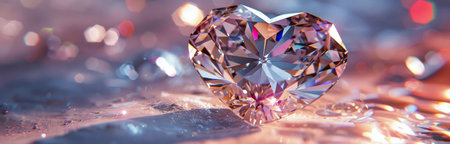 A close-up image of a heart-shaped diamond with a blurred background.の素材