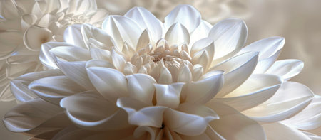 A close-up photograph of delicate white dahlia petals illuminated by soft light, showing their intricate texture and gentle curves.の素材
