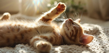 A baby in a red jacket and white hat laughs as snowflakes fall around them.の素材
