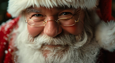 A close-up portrait of Santa Claus smiling warmly, wearing a red suit with white fur trim and a classic Santa hat.の素材