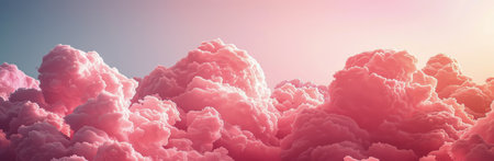 A panoramic view of pink and white clouds at sunset, with the sun casting a warm glow.の素材