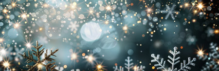 Snowflakes fall against a backdrop of bokeh lights, creating a magical winter scene.の素材