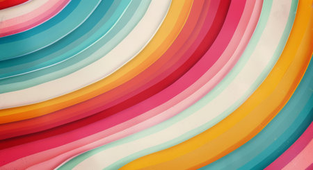 Abstract background of colorful wavy lines in blue, pink, yellow, white, and orange tones.の素材