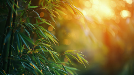 Close up of a bamboo plant with out-of-focus lights in the background, highlighting the intricate details of the plant.の素材