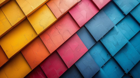 A colorful wall featuring a mosaic of different hues creating a striking visual display.の素材