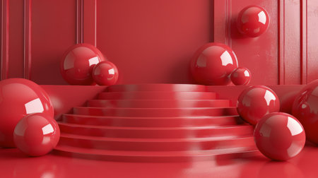 A red room featuring a round object positioned centrally in the space.の素材