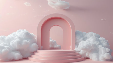 A massive arch structure stands prominently in the center of a cloudy sky, dominating the horizon.の素材